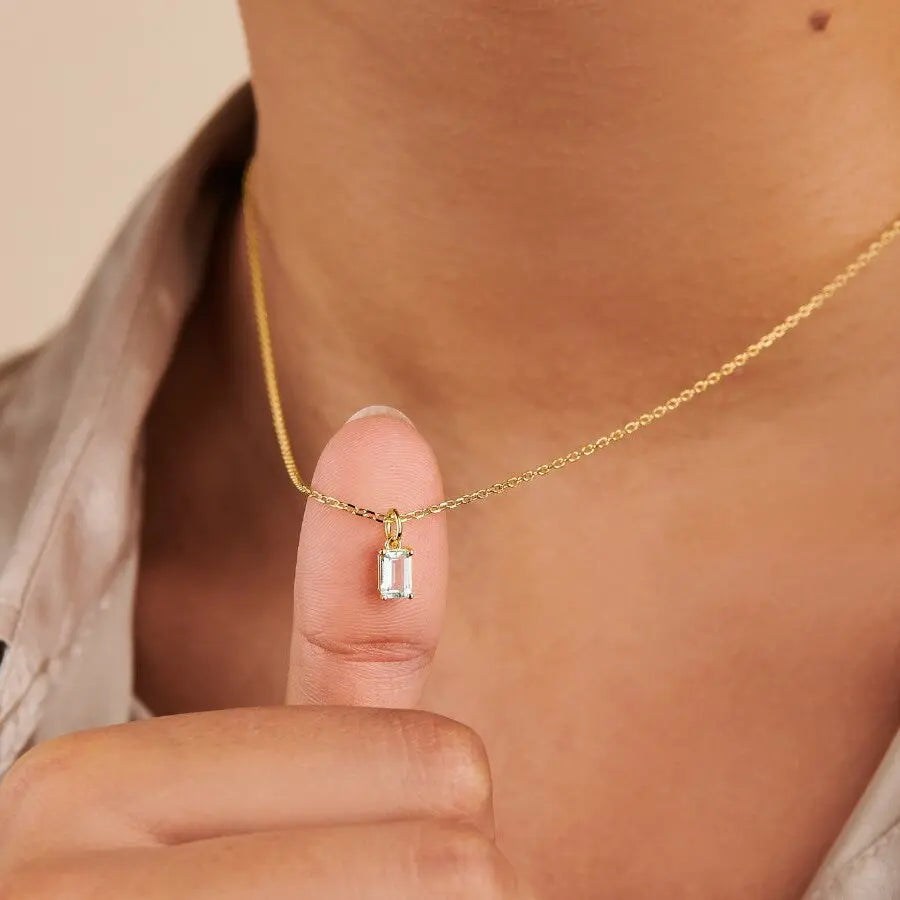 Rectangular 12month Birthday Stone Pendant Colorful Zircon Clavicle Chain - Norellé