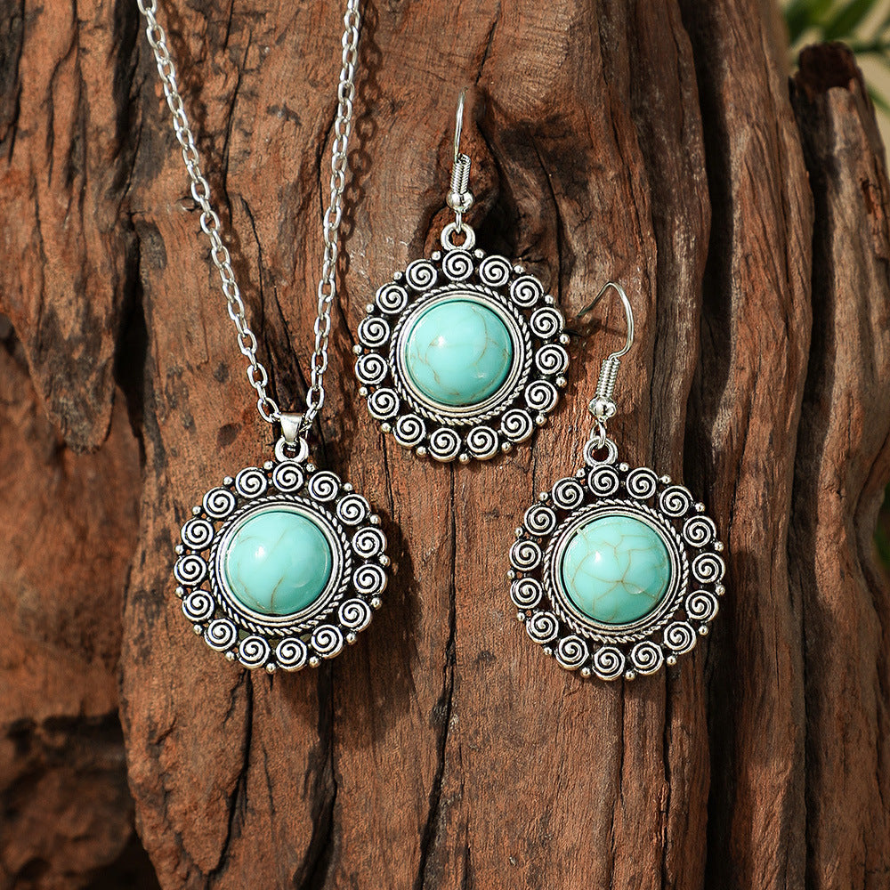 Fashion Turquoise Long Pendant Ear Rings Suit - Norellé