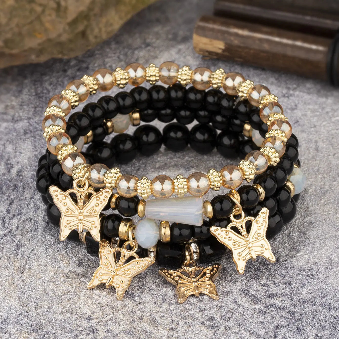 Multi-layer Wooden Bead Beaded Bracelet Elastic Bracelet Alluno
