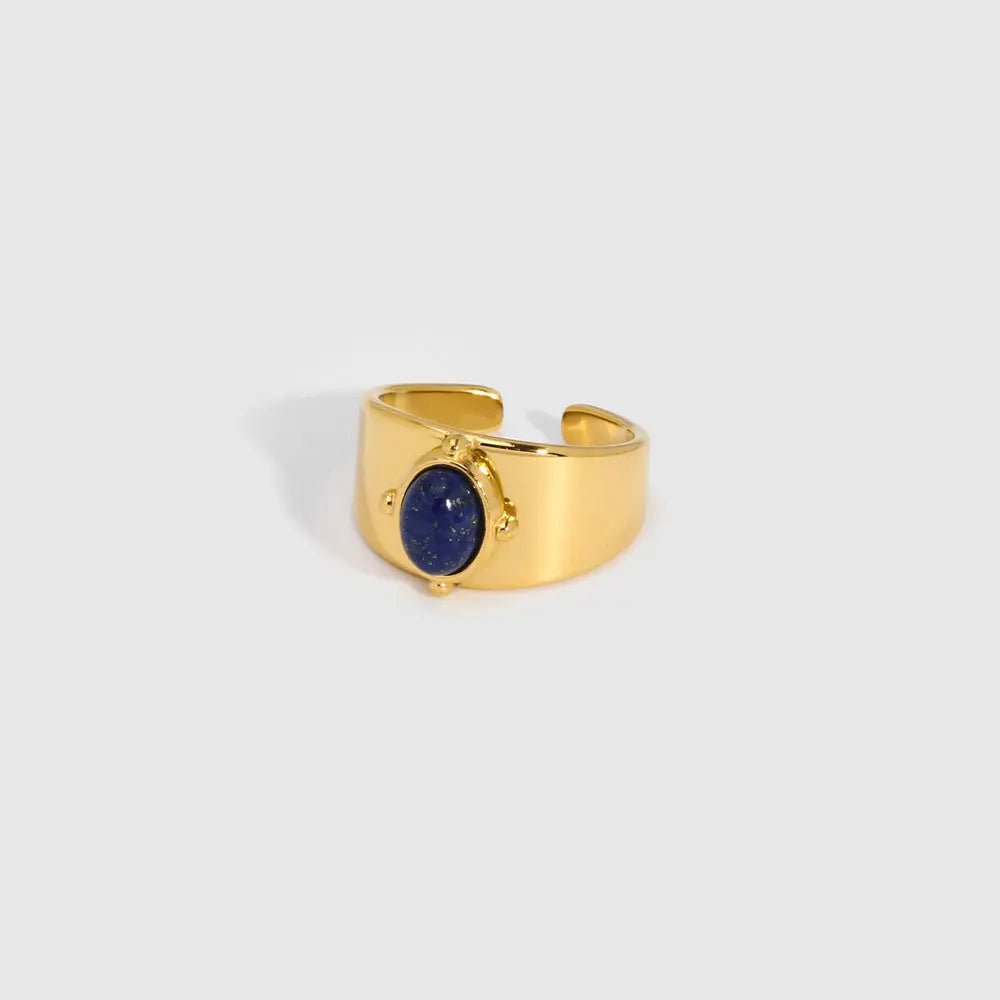 Gold Wide Face Inlaid Oval Natural Stone Ring - Norellé