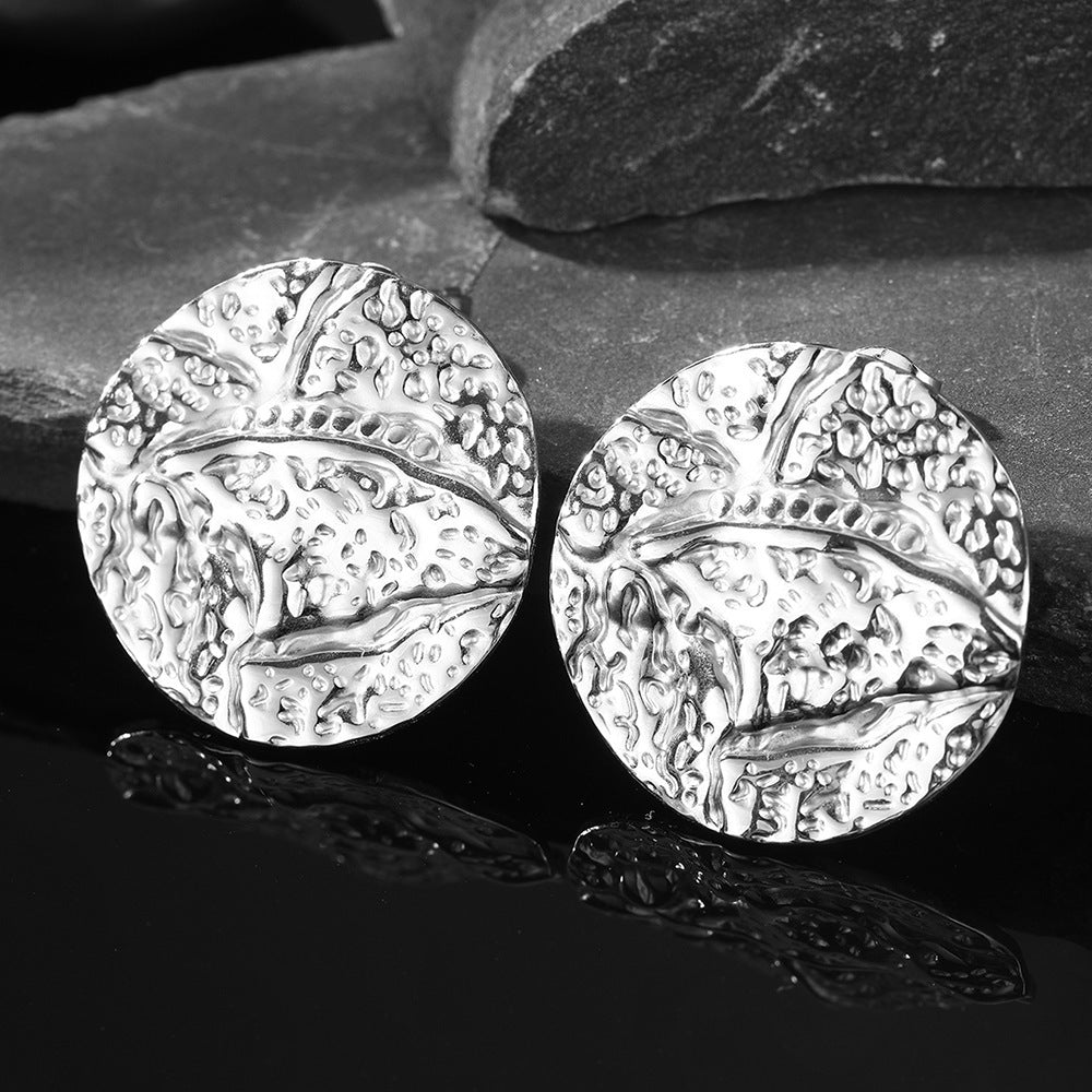 All-Match 18K Gold Stainless Steel Pleated Round Earrings - Norellé