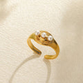 Stainless Steel Pearl Hollow Geometry Open Ring - Norellé