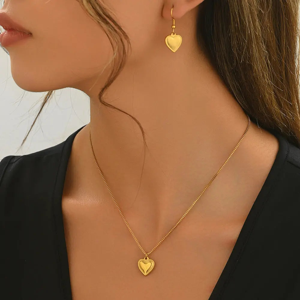 Lxalry 18K Gold Plated Symmetrical Heart Jewelry Set Mirror Polish Hypoallergenic Necklace  Earrings For Women, Never Fade Luxury Gift With Precision-Cast Edges - Norellé
