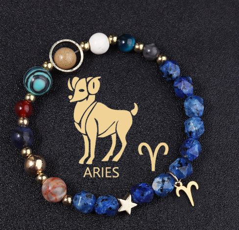 Twelve Constellations Bracelets Natural Stone Cut Surface Hemp Stone Eight Planets - Norellé