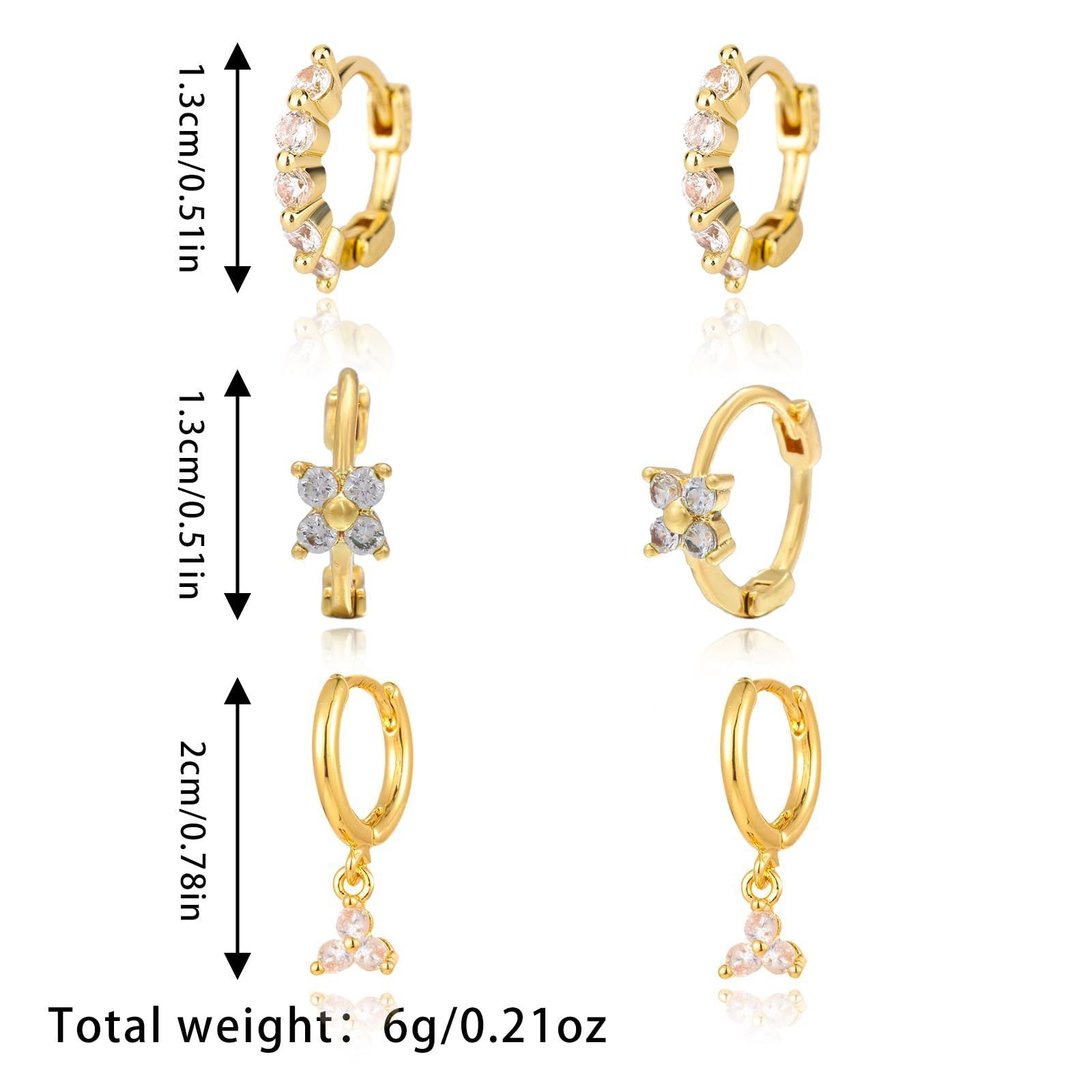 Brass Real Gold Plating Inlaid Zircon Geometric Flower Three-piece Set - Norellé