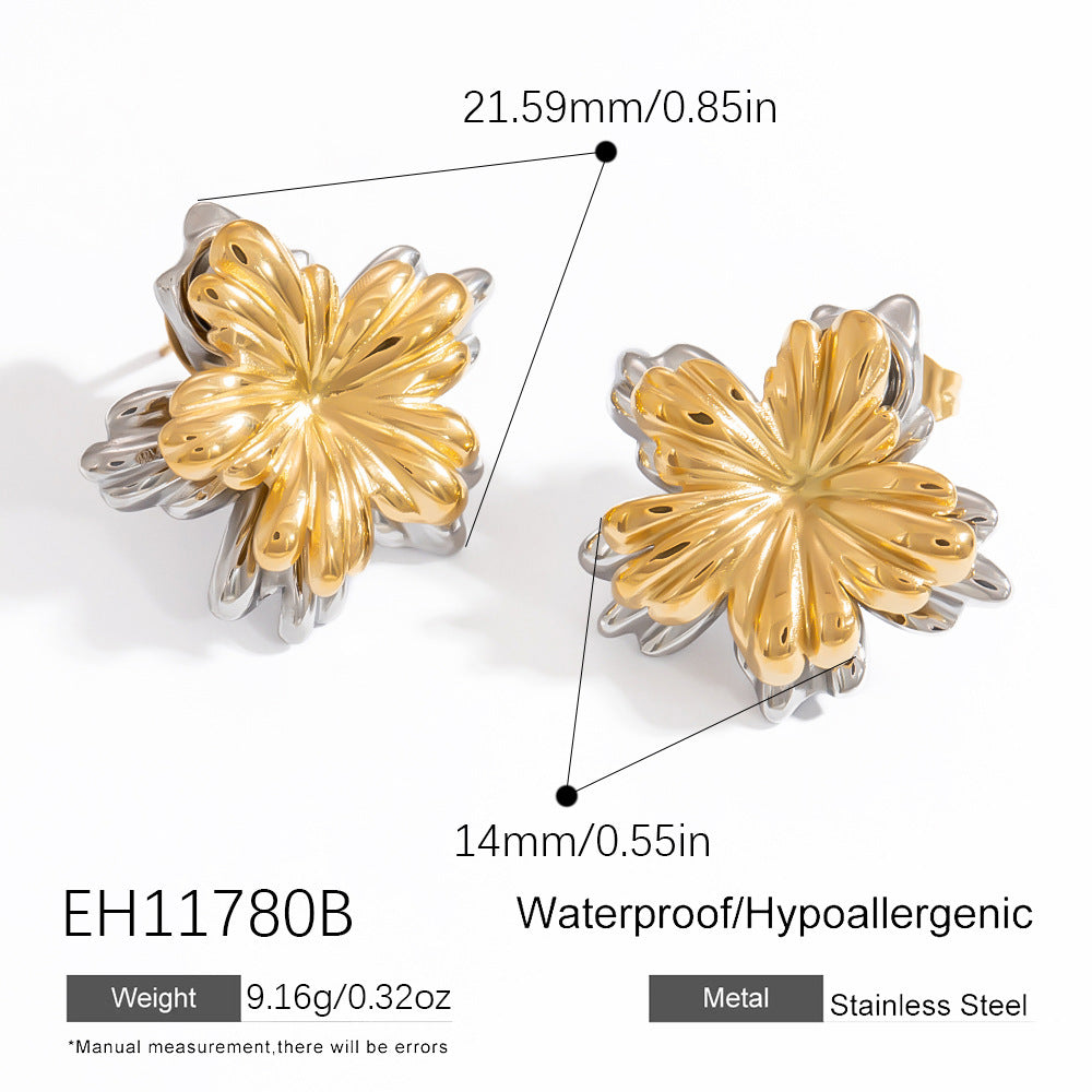 Stainless Steel Plating 18K Gold Fashion Butterfly Two-color Three-color Ear Studs - Norellé