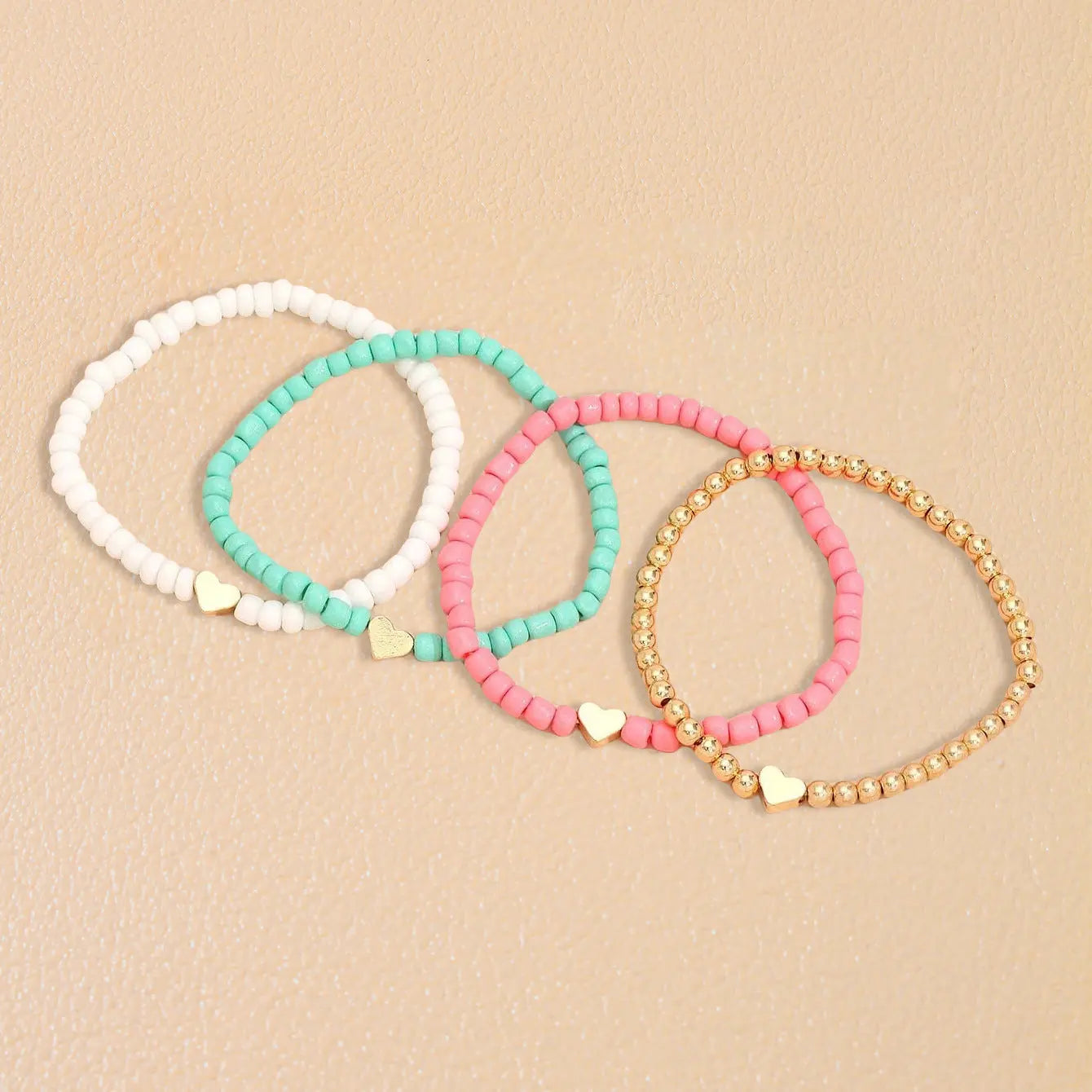 Bohemian Love Bead Four-piece Bracelet Simple Peach Heart Beaded Bracelet Bracelet - Norellé