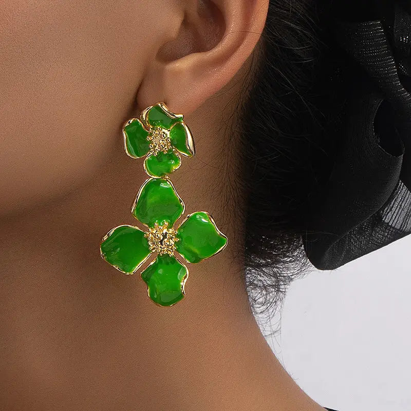 Fashion Temperament Enamel Drip Glazed Pairs Of Flower Stud Earrings - Norellé