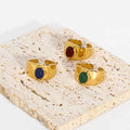 Gold Wide Face Inlaid Oval Natural Stone Ring - Norellé