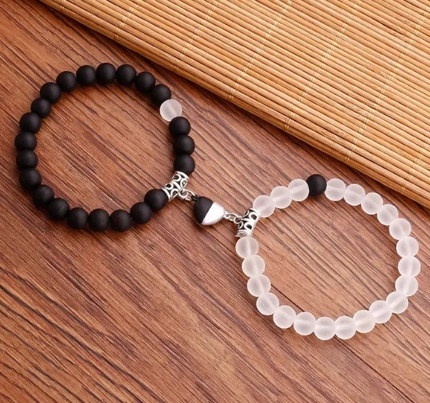 Black And White Love Magnet Suction Couple Bracelet Pair - Norellé