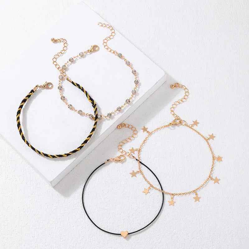 Korean Style Alloy Diamond XINGX Pendant Anklet Four-piece Set - Norellé