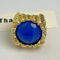 Large Resin Gemstone Open Ring Female Mid-ancient Wide Version Gold - Norellé