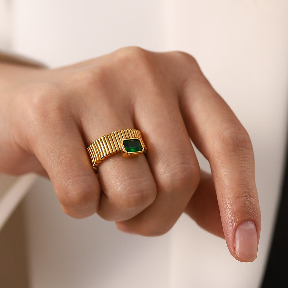 Non-fading Square Diamond Vertical Pattern Ring Retro Rib - Norellé