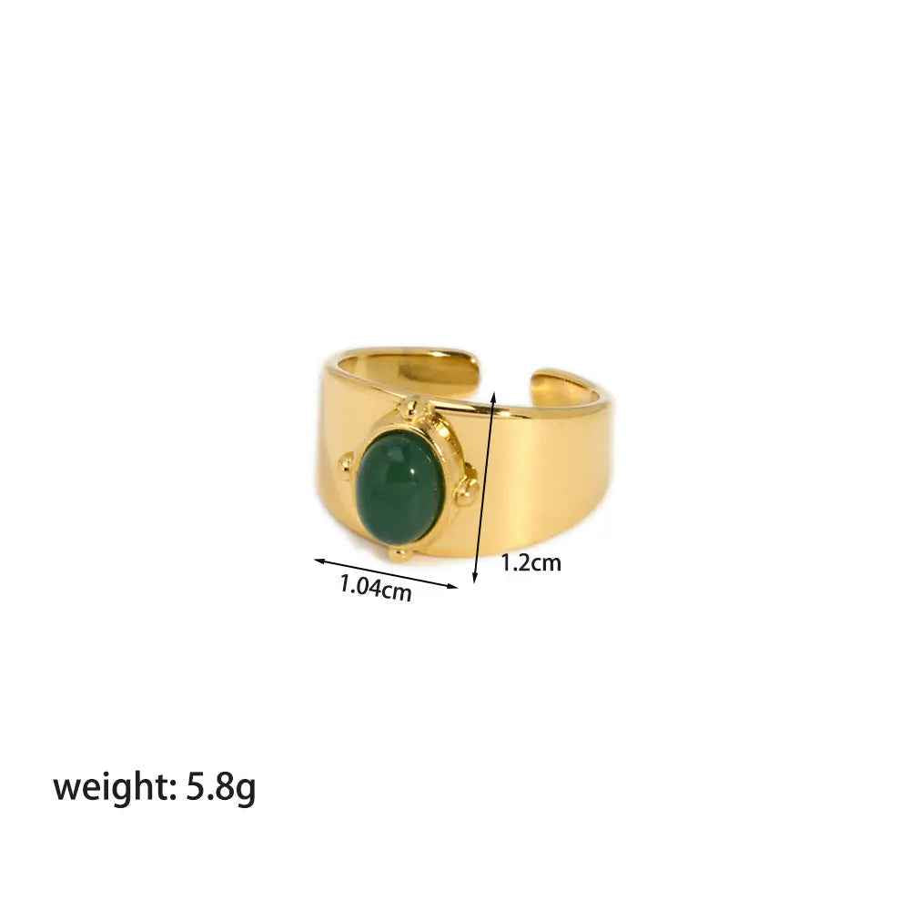 Gold Wide Face Inlaid Oval Natural Stone Ring - Norellé