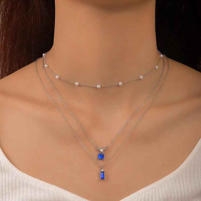 Vintage Grandmother Blue Green Pearl Multilayer Simplicity Necklace - Norellé