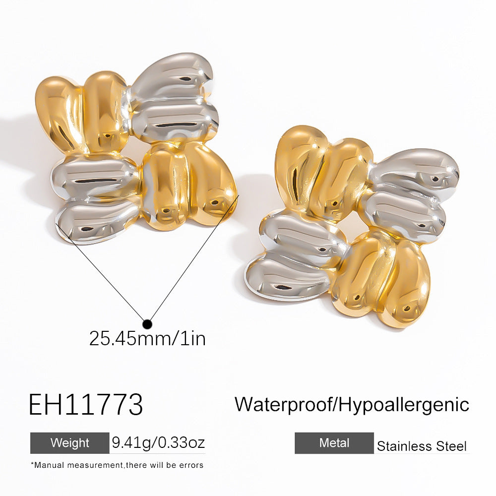 Special-interest Design Contrast Color Plating 18K Real Gold Titanium Steel Ear Studs Female - Norellé
