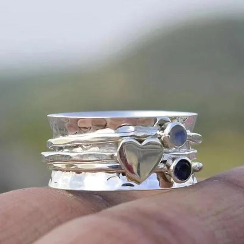 Soul Heart-dependent Diamond-embedded Rotatable Love Heart-shaped Ring - Norellé