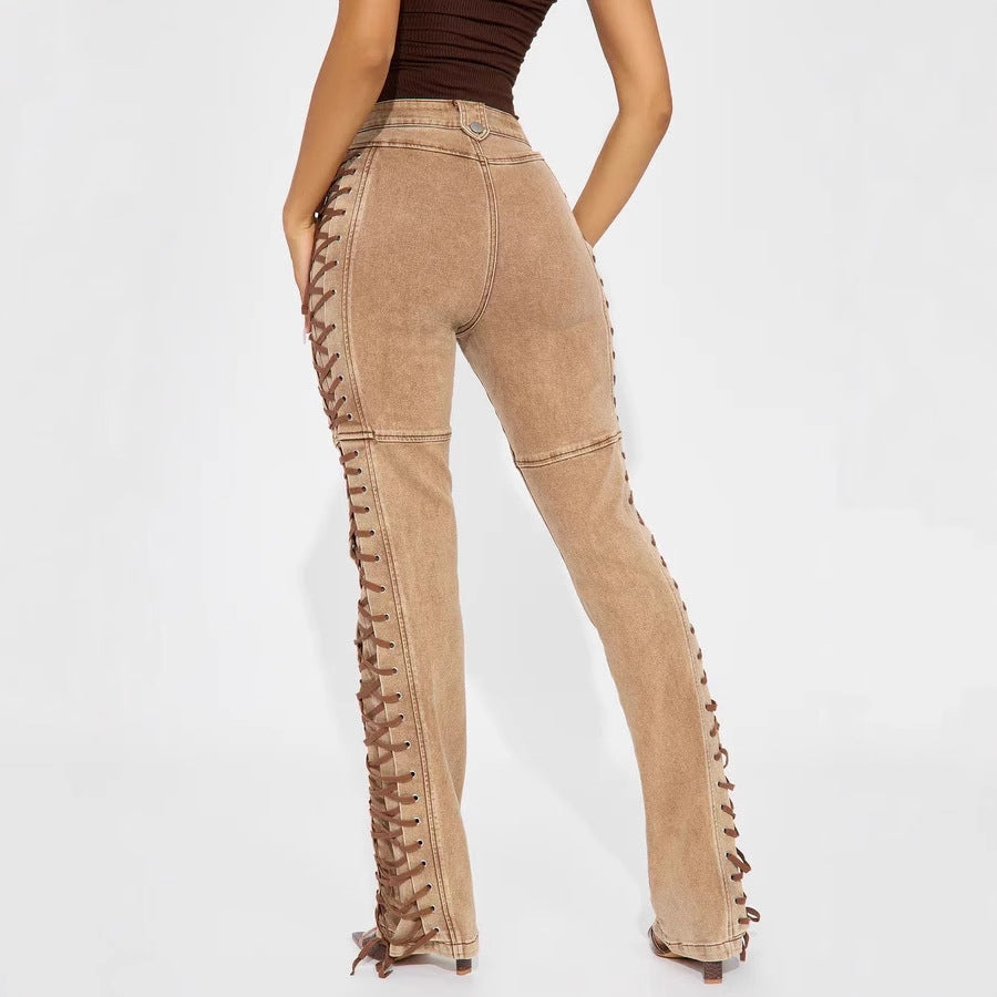 Women's Wear Bandage Drawstring Hot Girl Jeans - Norellé
