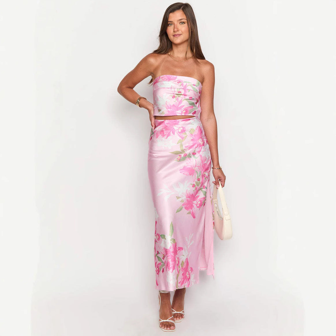 Women's Print Chest-wrapped Floral Slit Skirt - Norellé