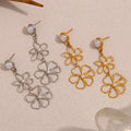 Stainless Steel Plated 18K Gold Line Flower Stud Earrings - Norellé