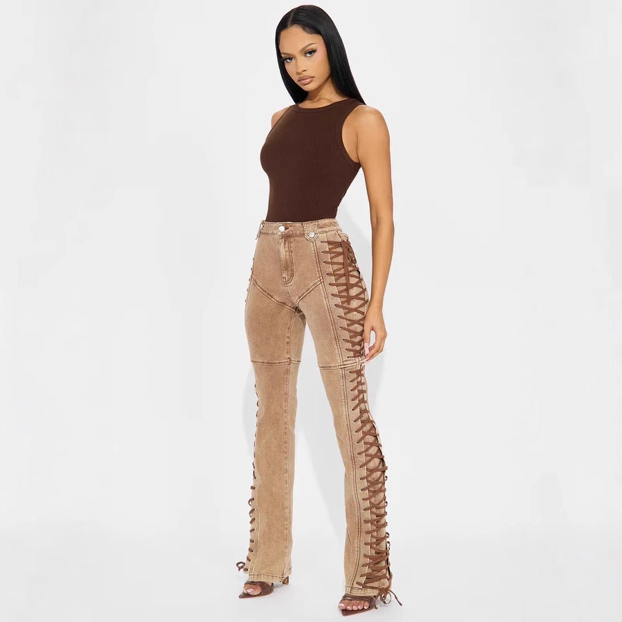 Women's Wear Bandage Drawstring Hot Girl Jeans - Norellé