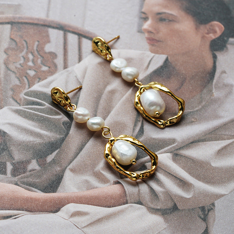Natural Pearl Earrings Female Temperament Advanced Long Retro - Norellé
