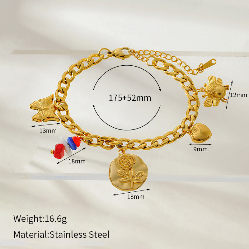Flower Love Heart Multi-pendant Necklace Stainless Steel Bracelet - Norellé