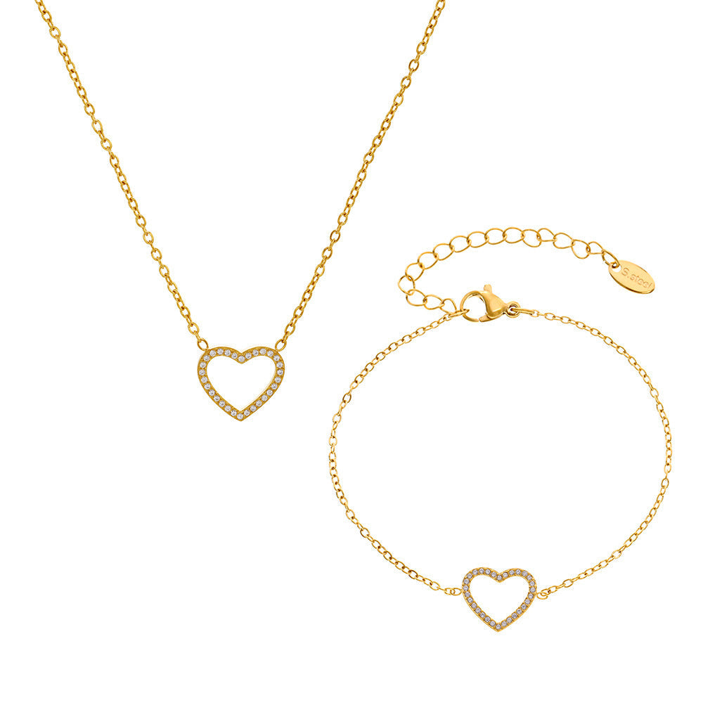 Stainless Steel Fully Jeweled Loving Heart Zircon Non-fading Texture Bracelet For Women - Norellé