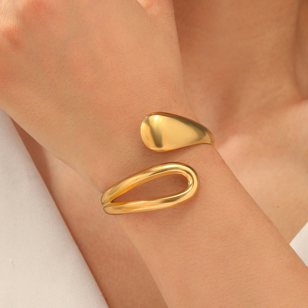 Retro 18K Stainless Steel Drop-shaped Interlaced Open-ended Bracelet Special-interest Design - Norellé