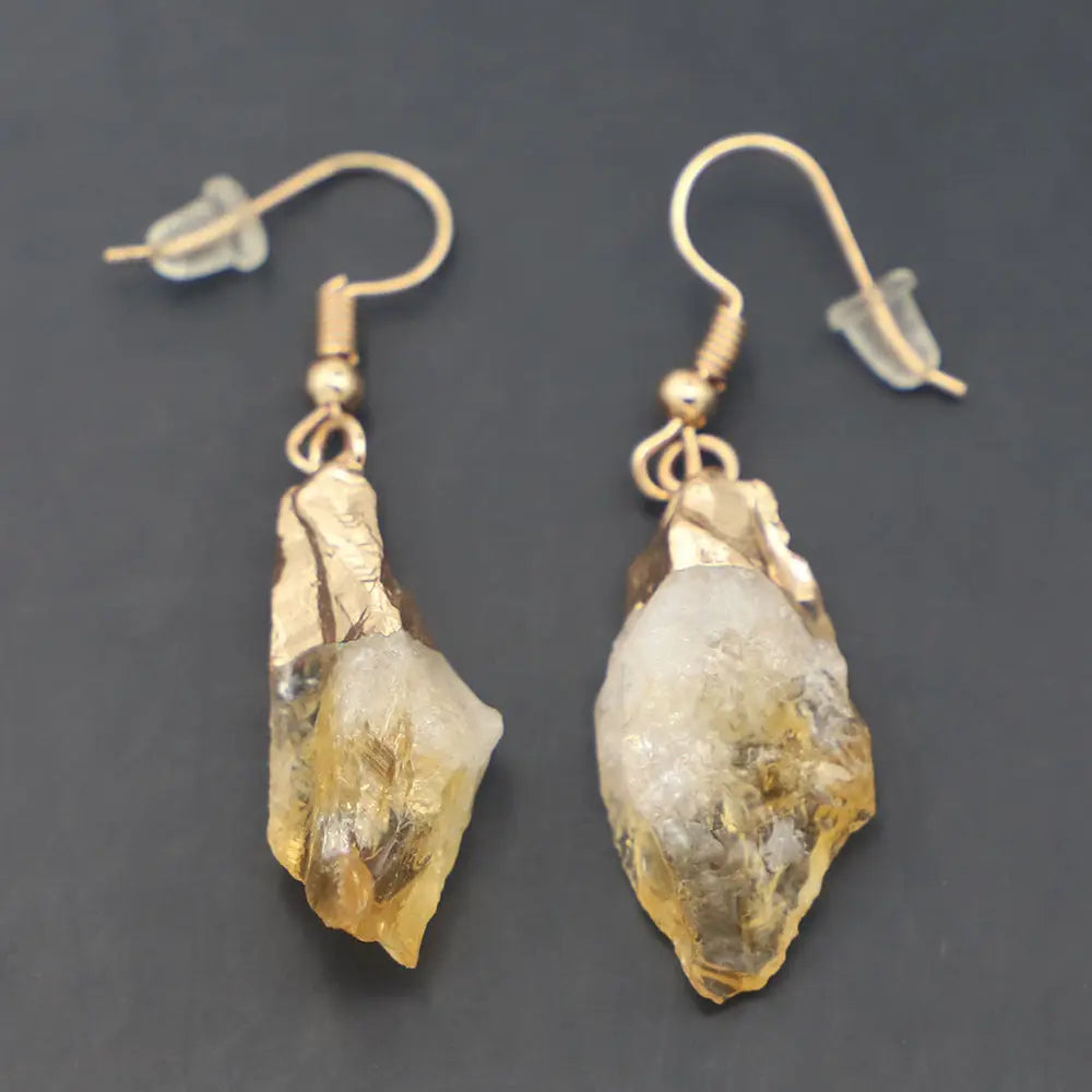 Natural Raw Ore Citrine Amethyst Rough Stone Simple Matching Earrings - Norellé
