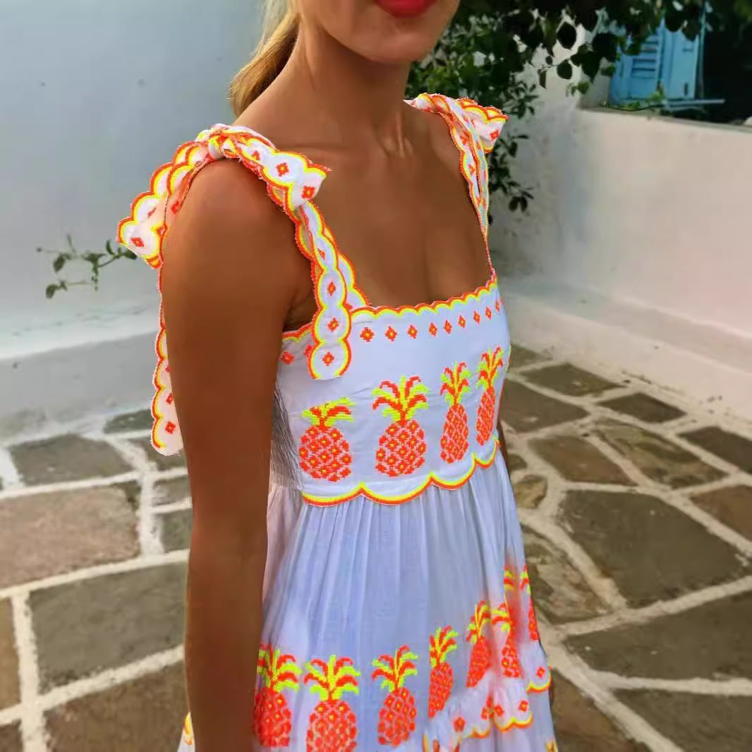 Contrast Color Cake Lace Printing Dress - Norellé