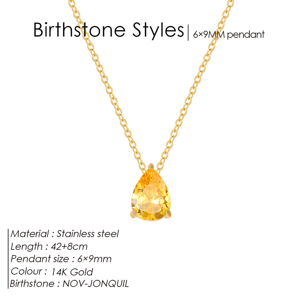 Stainless Steel Stylish Water Drop Zircon Necklace - Norellé