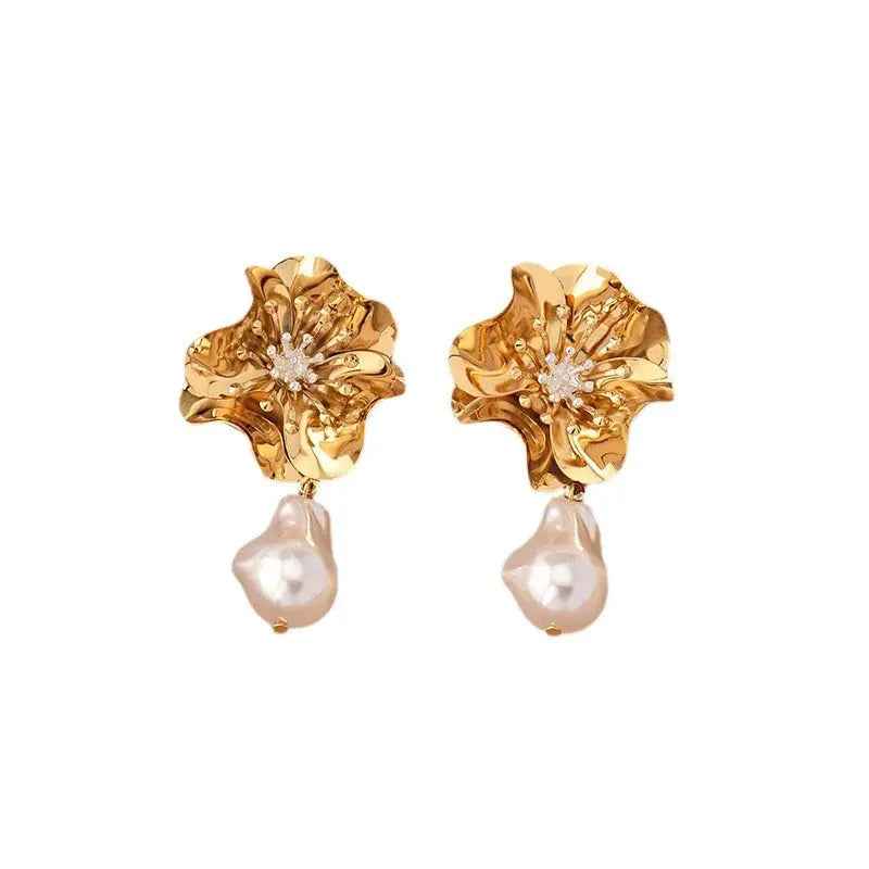 Ins Style Temperament Shaped Pearl Flower Earrings - Norellé
