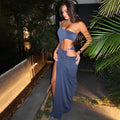 Slim Fit Long Dress Pure Color Split Tube Top Package Hip Dress - Norellé