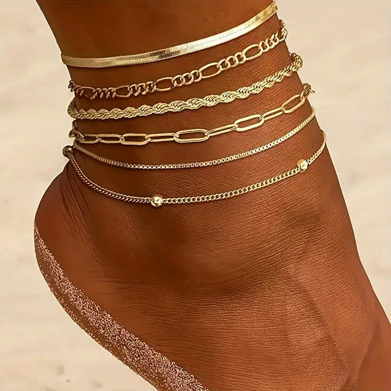 New 6-piece Anklet Personality Chain Like Flat Snake - Norellé
