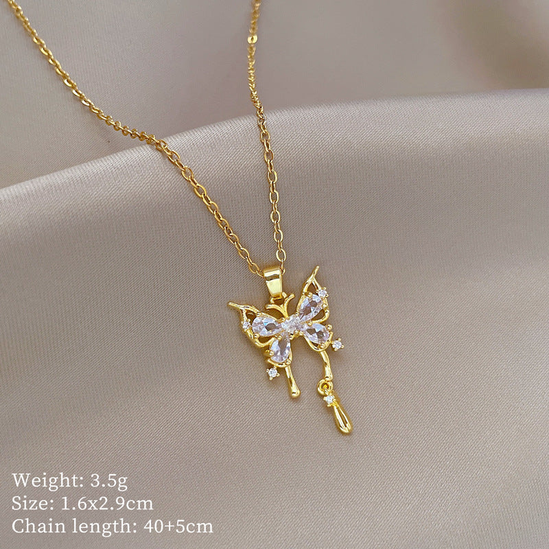 Titanium Steel Butterfly Drop Pendant Necklace Personality - Norellé