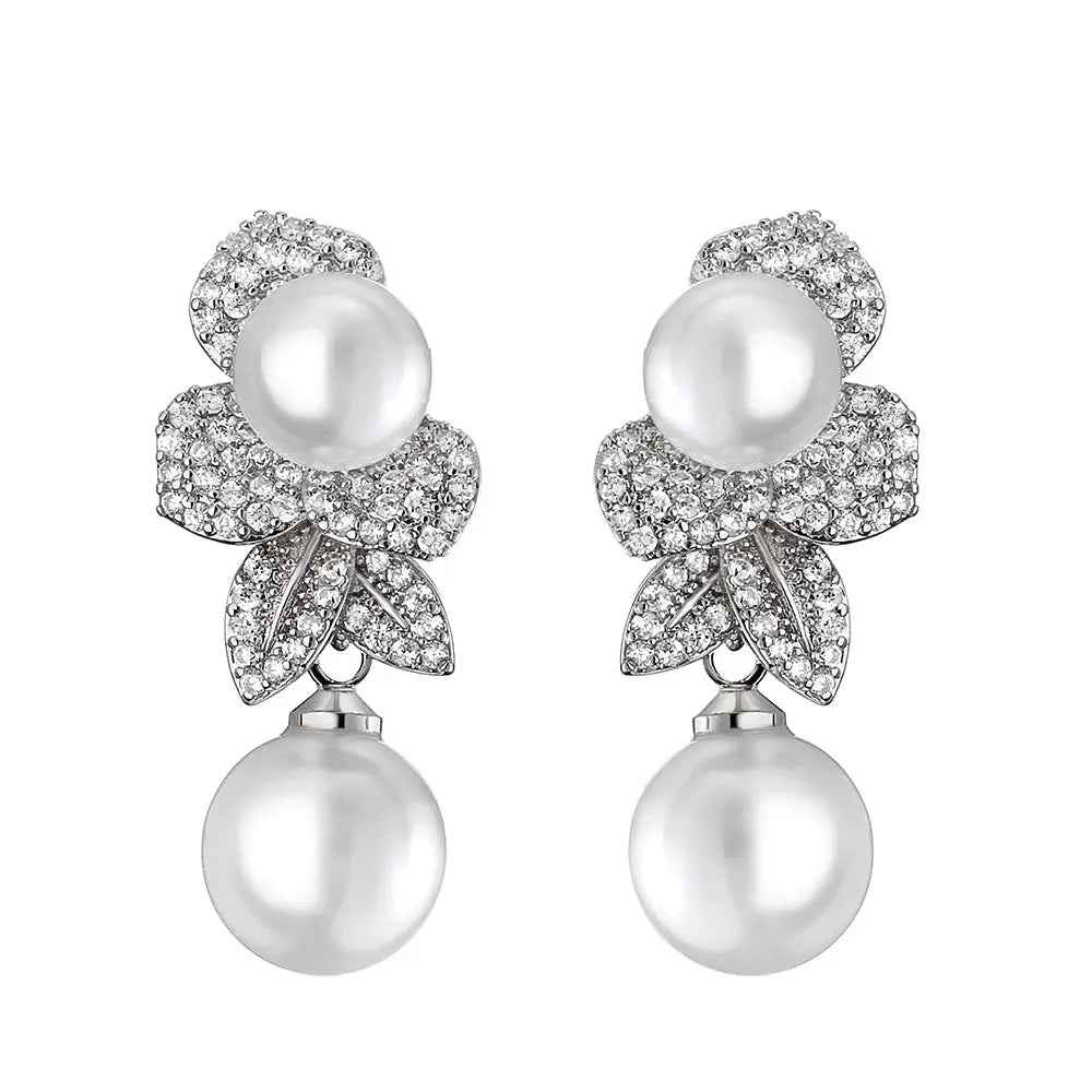 Retro Affordable Luxury Fabulous Pearl Earrings Female Fashion Simple Flower Zircon Ear Studs - Norellé