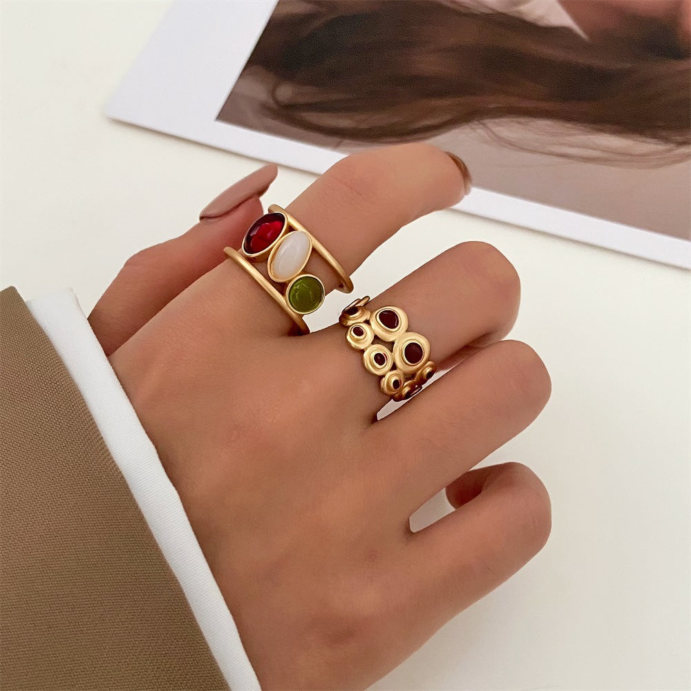 Ancient Fashion Colored Gems Ring Hollow Drip Glazed - Norellé