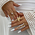 Ocean Style Hollow Flower Ring Feather Knuckle Ring - Norellé