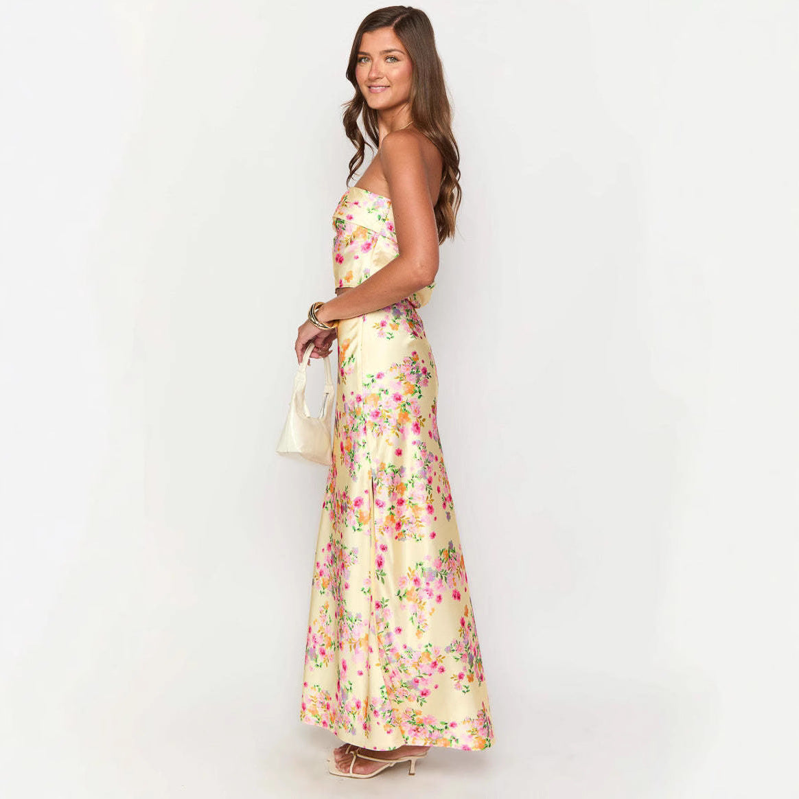 Women's Print Chest-wrapped Floral Slit Skirt - Norellé