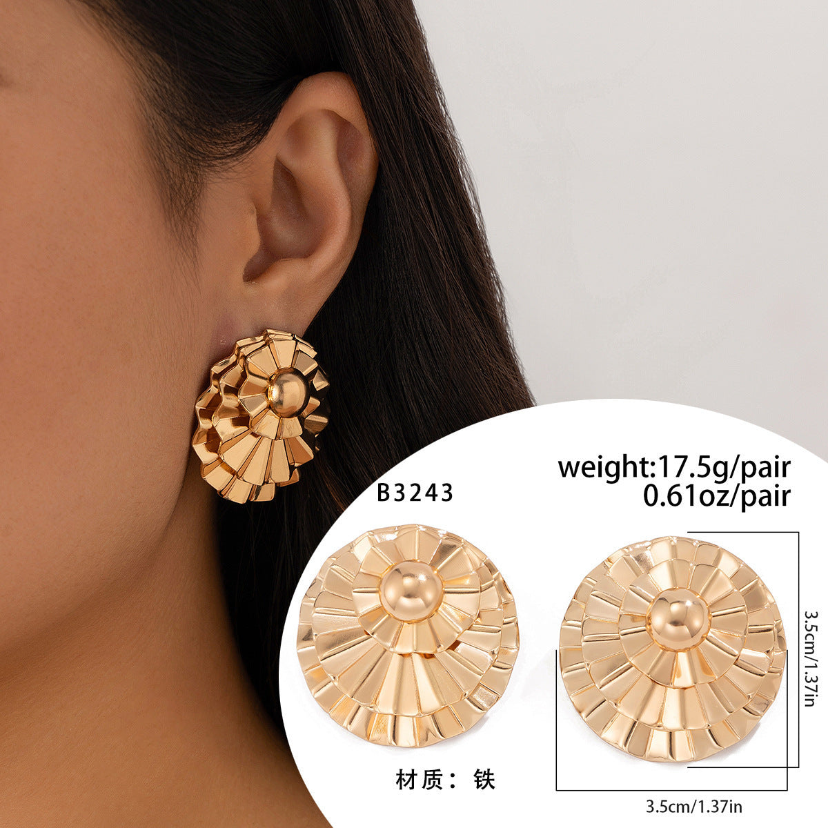 Ornament Exaggerated Corrugated Hemp Surface Round Studs - Norellé