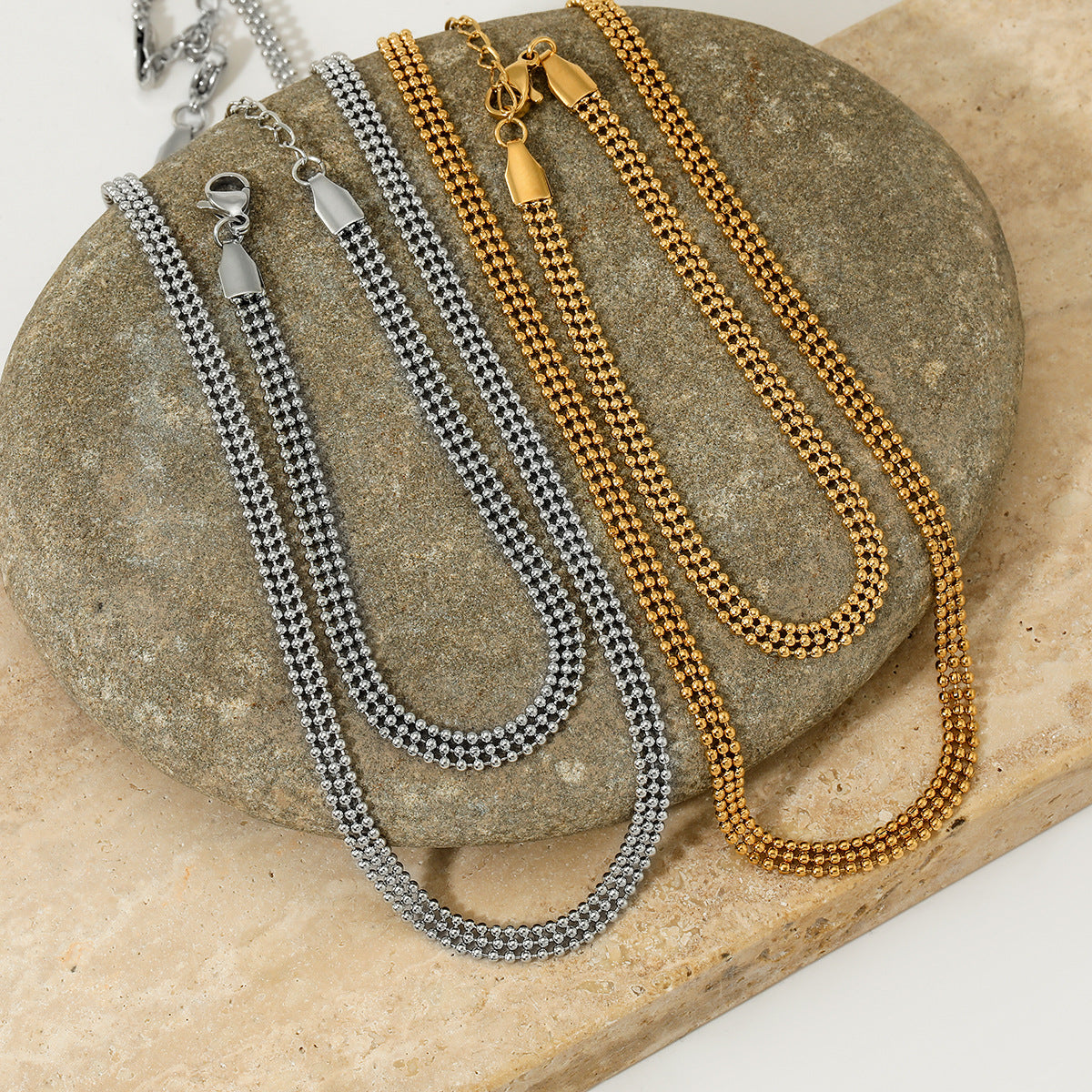 Cross-border European And American Small Round Bead Chain Necklace Bracelet Set - Norellé