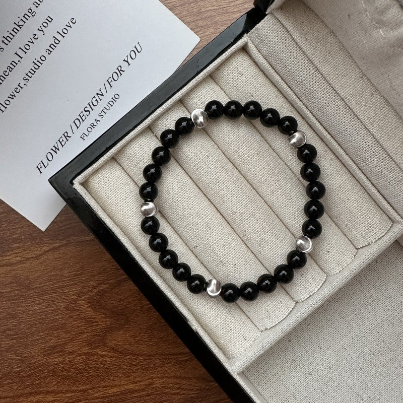 S925 Sterling Silver Black Agate Cat's Eye Bracelet - Norellé