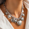 Vintage Ins Style Metal Pattern Love Pendant Necklace - Norellé