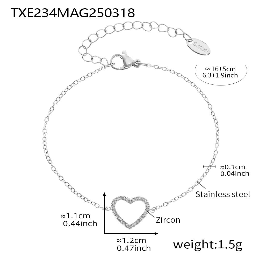 Stainless Steel Fully Jeweled Loving Heart Zircon Non-fading Texture Bracelet For Women - Norellé