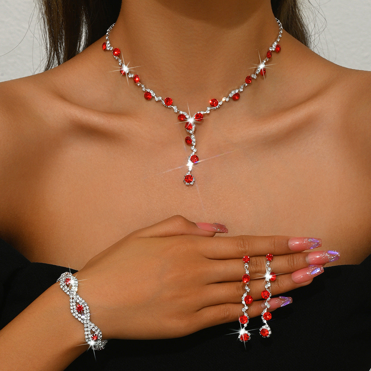 Fashion Crystal Necklace Ear Stud Bracelet Jewelry Accessories - Norellé