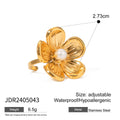 Stainless Steel Flower Pearl Ring Exaggerated High Sense - Norellé