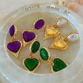 Medieval French Royal Style Purple Love Heart Earrings - Norellé