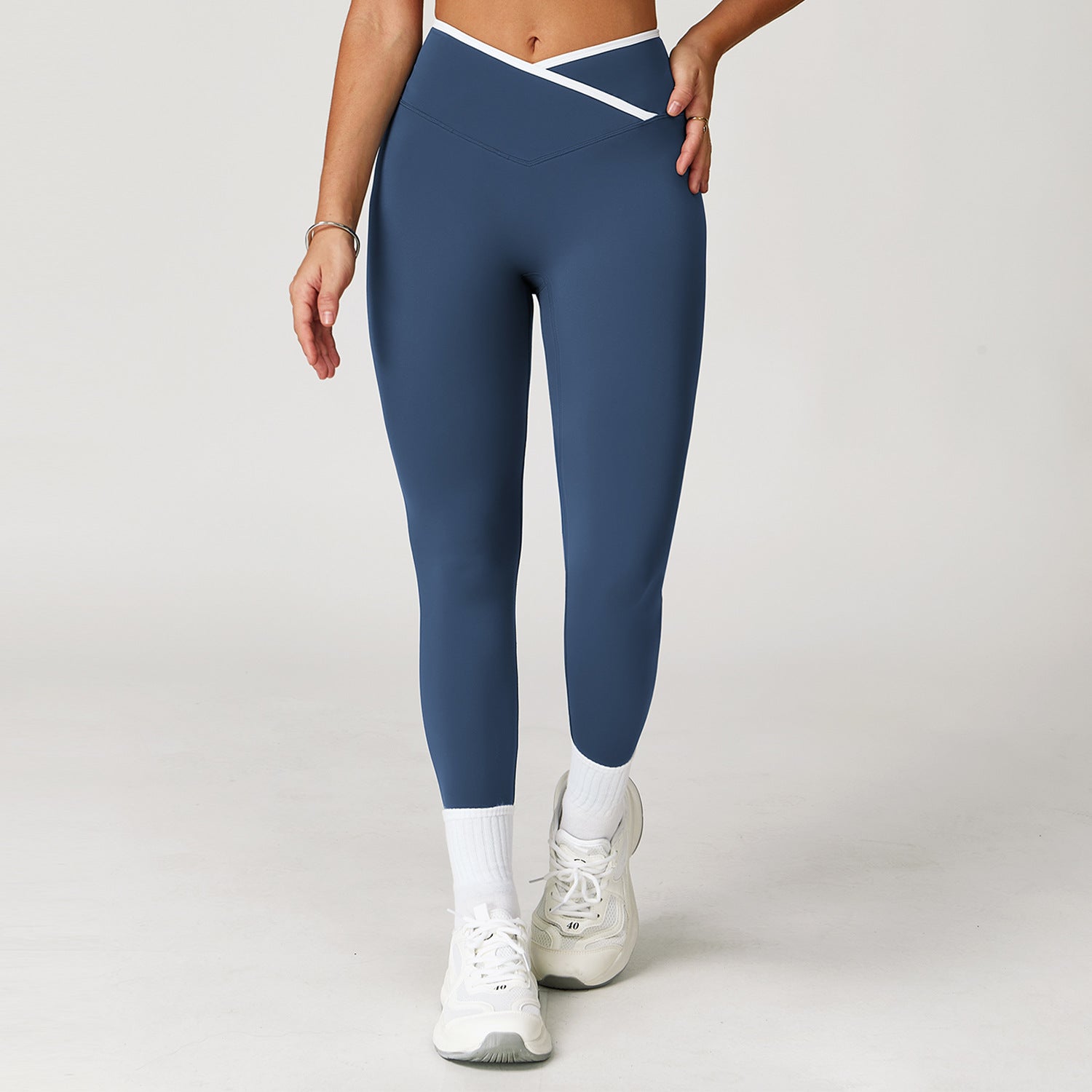 Nude Feel Skinny Yoga Pants Cross High Waist Contrast Color Women - Norellé
