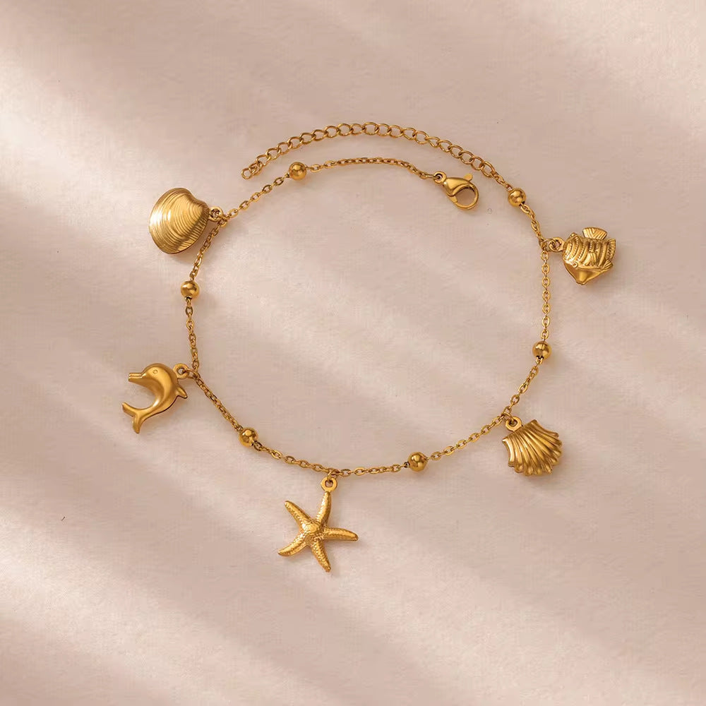 Dolphin Starfish Shell Pendant Ocean Series Anklet - Norellé